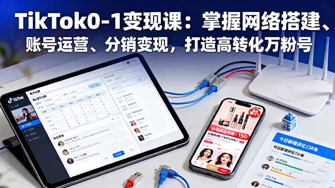 TikTok0-1变现课：掌握网络搭建、账号运营、分销变现，打造高转化万粉号-野草资源库