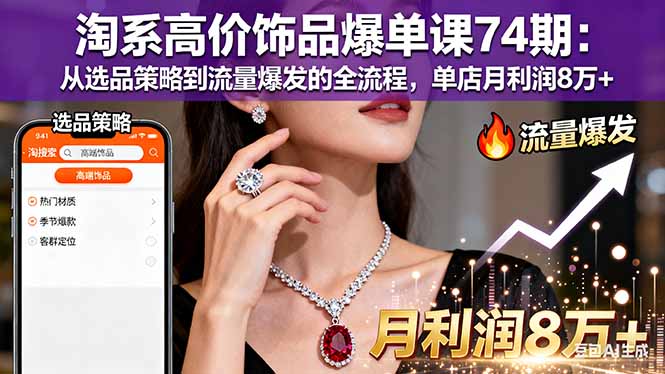 淘系高价饰品爆单课74期：从选品策略到流量爆发的全流程，单店月利润8万+-野草资源库