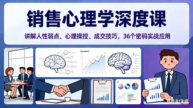 销售心理学深度课，讲解人性弱点、心理操控、成交技巧，36个密码实战应用-野草资源库