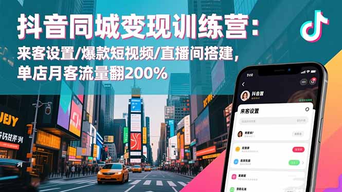 抖音同城变现训练营：来客设置/爆款短视频/直播间搭建,单店月客流量翻200%-野草资源库