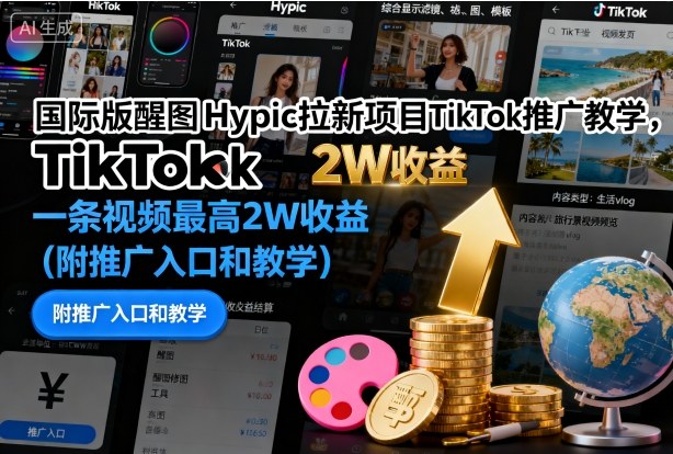 国际版醒图Hypic拉新项目TikTok推广教学,一条视频最高2W收益(附推广入口和教学)-野草资源库