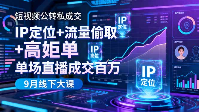 短视频公转私成交9月线下大课，IP定位+流量偷取+高客单，单场直播成交百万-野草资源库