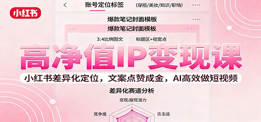 高净值IP变现课：小红书差异化定位，文案点赞成金， AI高效做短视频-野草资源库