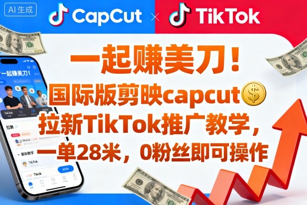 一起賺美刀!国际版剪映capcut拉新TikTok推广教学,一单28米,0粉丝即可操作(附推广入口和教学)-野草资源库