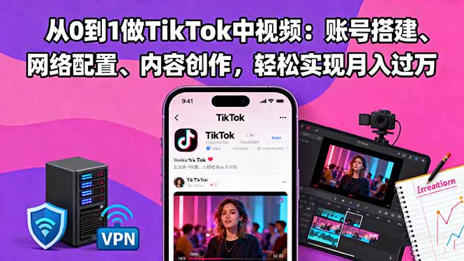 从0到1做TikTok中视频：账号搭建、网络配置、内容创作，轻松实现月入过万-野草资源库