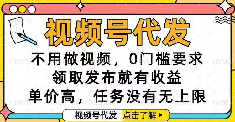 视频号代发，不用做视频，0门槛要求，领取发布就有收益，单价高，任务…-野草资源库