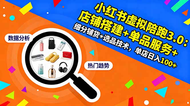 小红书虚拟陪跑3.0：店铺搭建+单品服务+细分铺货+选品技术，单店日入100+-野草资源库