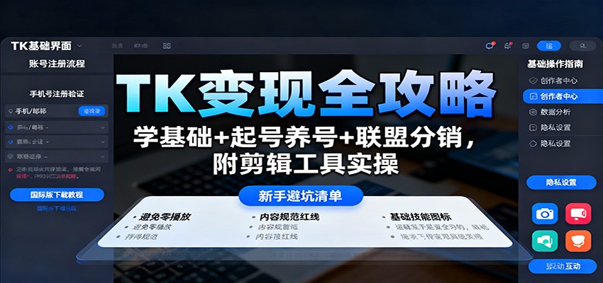 TK变现全攻略：学基础+起号养号+联盟分销，附剪辑工具实操-野草资源库