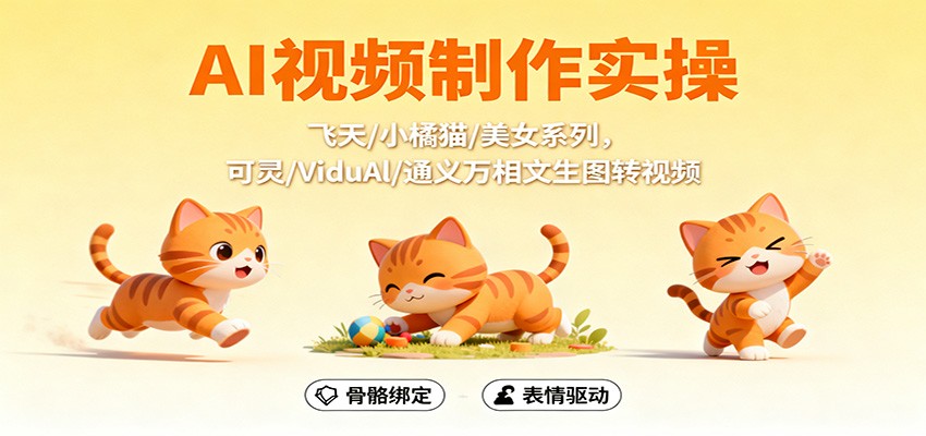 AI视频制作实操，飞天/小橘猫/美女系列，可灵/ViduAl/通义万相文生图转视频-野草资源库
