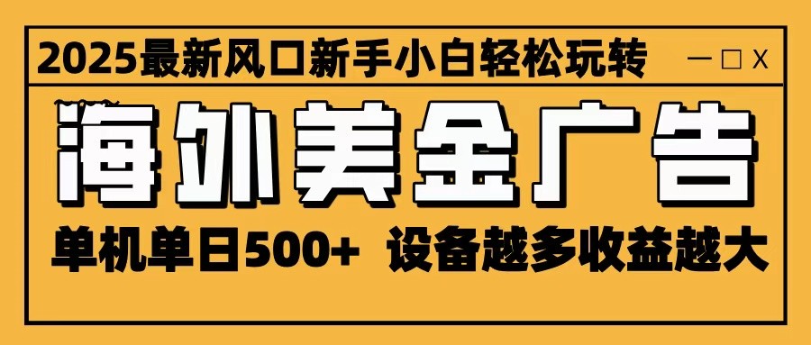 2025最新风口 海外美金广告 单机单日500+ 可无限放大 设备越多收益越大 轻松上手-野草资源库