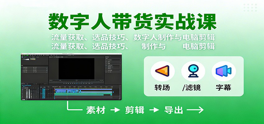 数字人变现实战课：流量获取、选品技巧、数字人制作与电脑剪辑-野草资源库