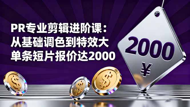 PR专业剪辑进阶课：从基础调色到特效大片的进阶技能，单条短片报价达2000-野草资源库