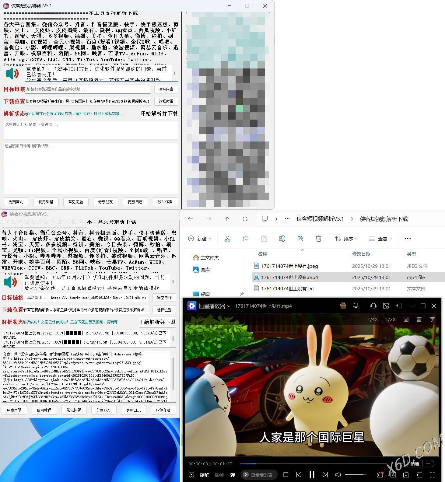 侠客多平台短视频解析去水印工具 V5.1-野草资源库