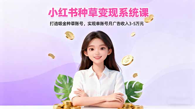 小红书种草变现系统课：打造吸金种草账号，实现单账号月广告收入3-5万元-野草资源库