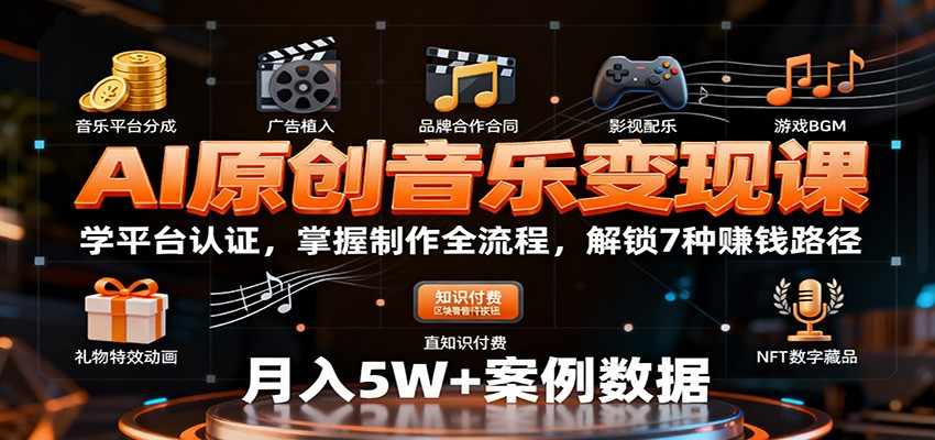 AI原创音乐变现课：学平台认证，掌握制作全流程，解锁7种赚钱路径-野草资源库