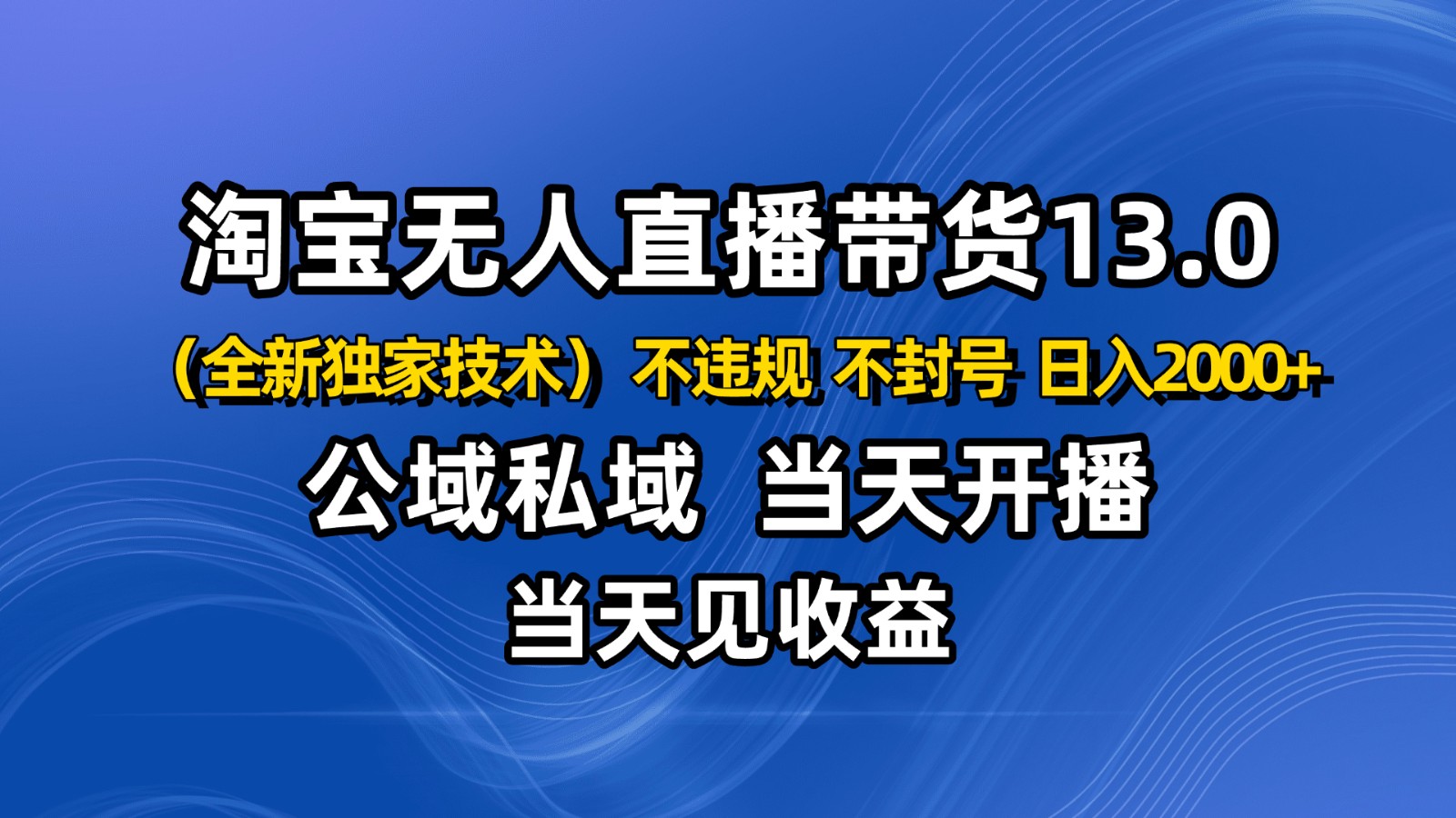 淘宝无人直播13.0，公域私域技术，不封号，不违规 布局下半年旺季赛道，日入2000+-野草资源库