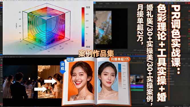 PR调色实战课：色彩理论+工具实操+婚礼医美/30+实操案例，月接单超2万-野草资源库