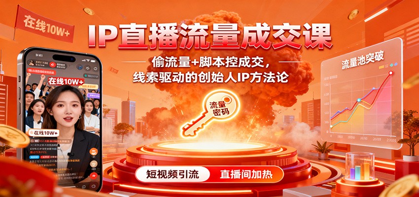 IP直播流量成交课：偷流量+脚本控成交，线索驱动的创始人IP方法论-野草资源库