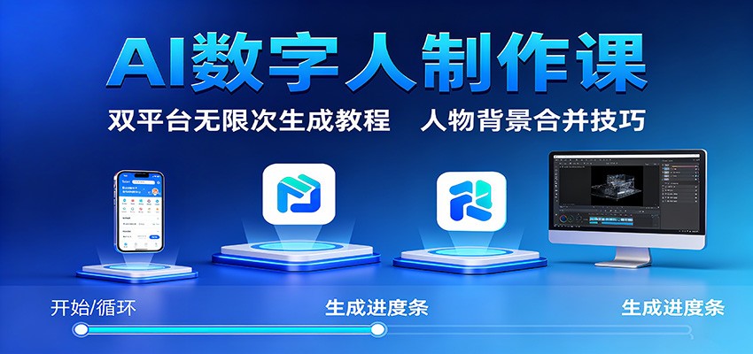 AI数字人制作课：双平台无限次生成教程，人物背景合并技巧-野草资源库