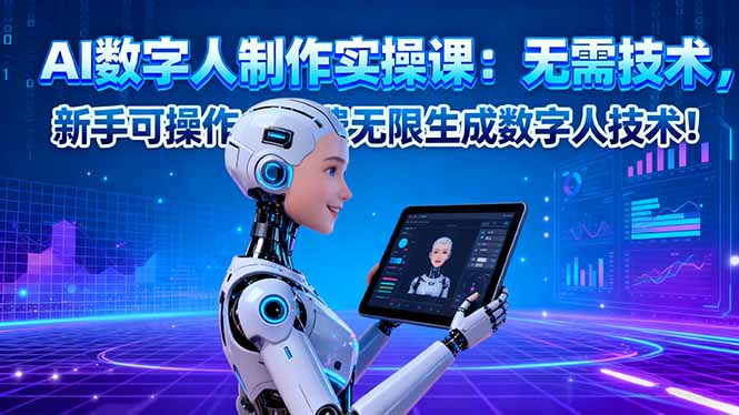 AI数字人制作实操课：无需技术，新手可操作，免费无限生成数字人技术！-野草资源库