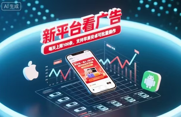 新台看广告,养好机一条5毛到5块,单机日入30到100,支持苹果安卓,可批量操作。-野草资源库