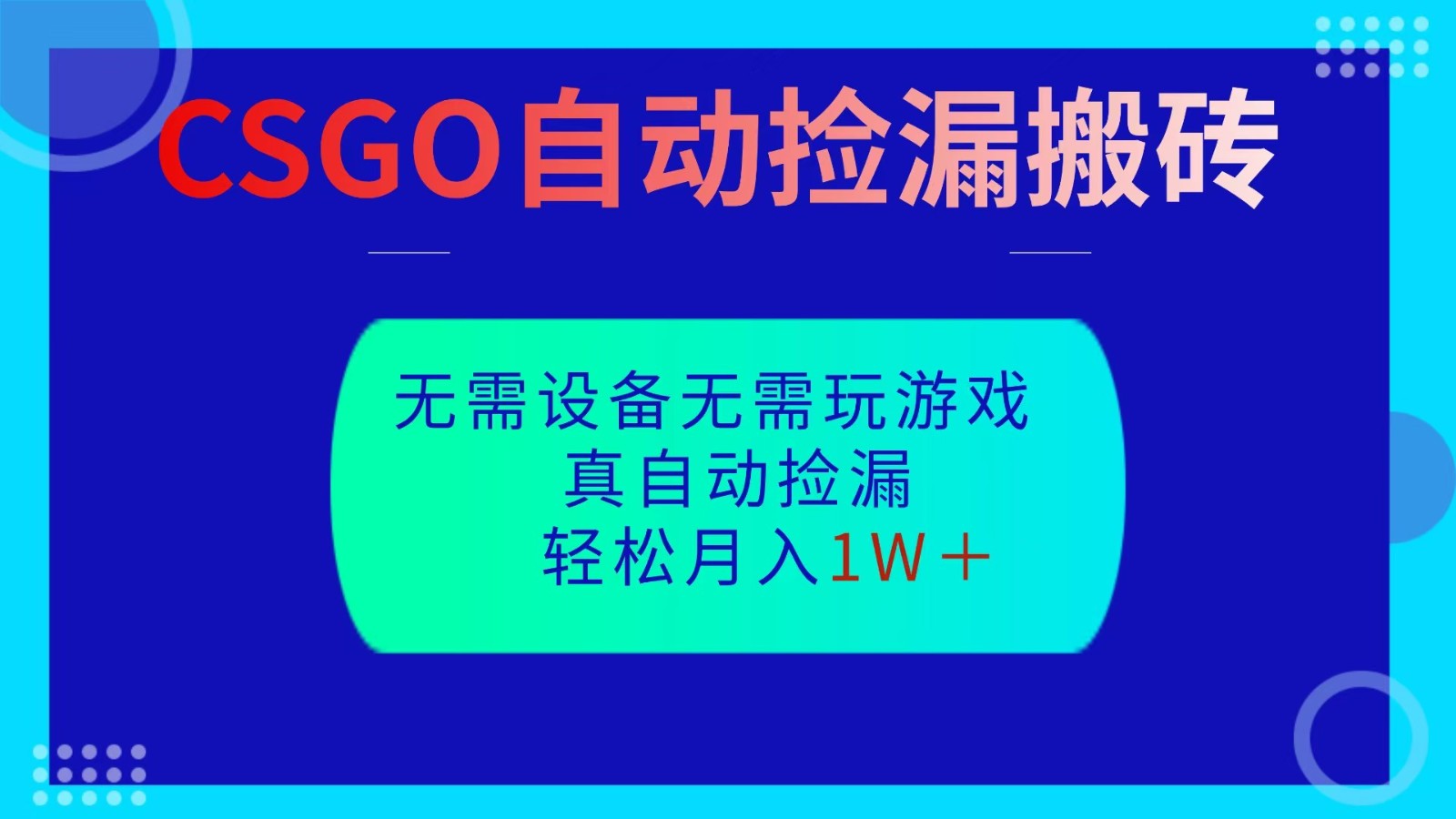 CSGO自动捡漏搬砖，当天操作当天见结果，无需了解游戏，包教包会包落地-野草资源库
