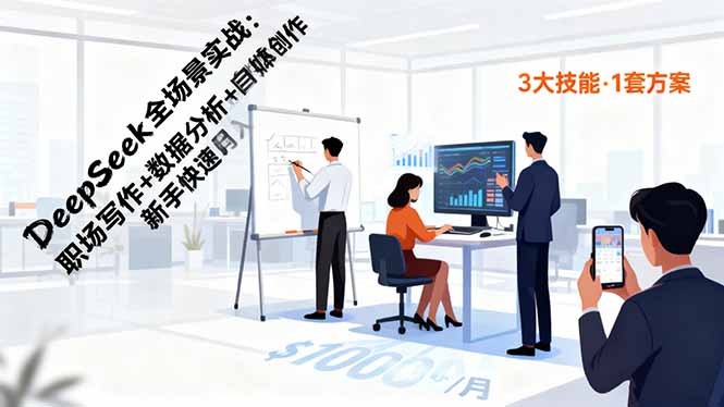 DeepSeek全场景实战：职场写作+数据分析+自媒体创作，新手快速月入过万-野草资源库